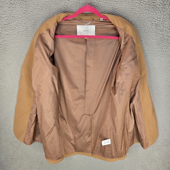 A.L.C. Women Maverick Coat Jacket Blazer Sz 8 Tan-Orange Long Line Lace Up Cinch - Picture 9 of 16